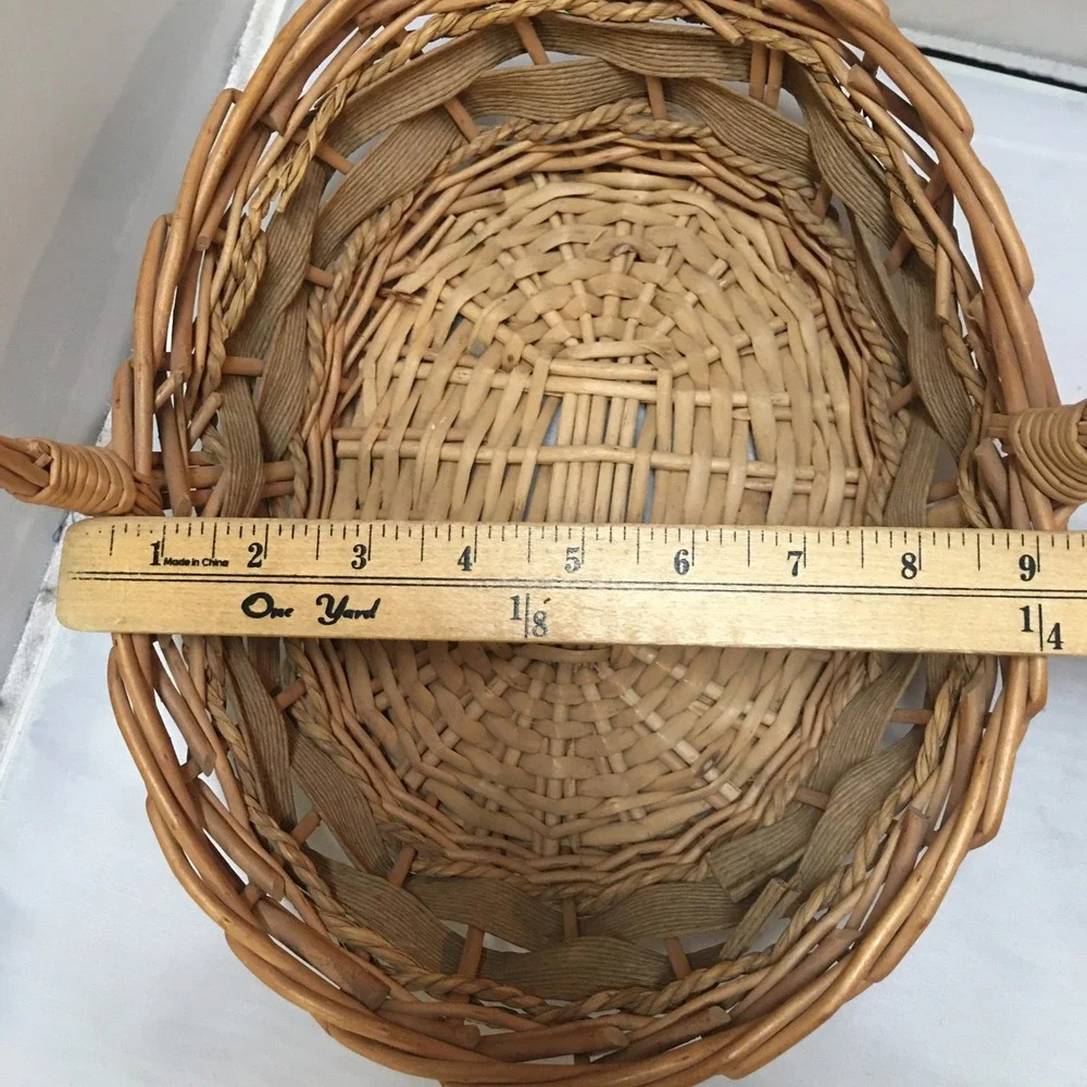 Wicker Basket Medium Tan Oval Willow Woven Handle Rustic Decor Cottagecore